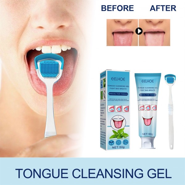 Tongue Cleaning Gel With Brush - Reduce Bad Breath, Healthy Oral Hygiene Brush -  For Adults and Kids