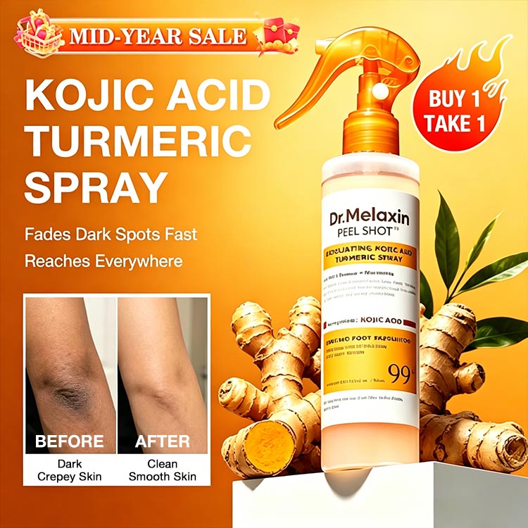 Mid-Year Mega Sale – Buy 1 Take 1 to save 500p -Kojic Acid Turmeric Spray-200ml Pore Clearing Exfoliating Formula Skin Repair Scrub-Fades Dark Spots Fast, Brighten dark neck, underarms and thighs